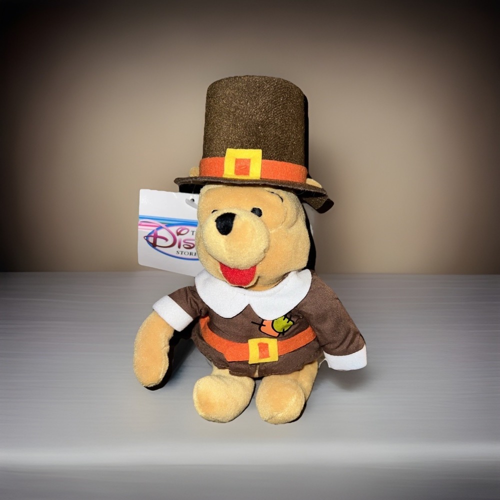 Disney Store Mini Bean Bag Pilgrim Pooh 8"‎ Thanksgiving Plush NWT